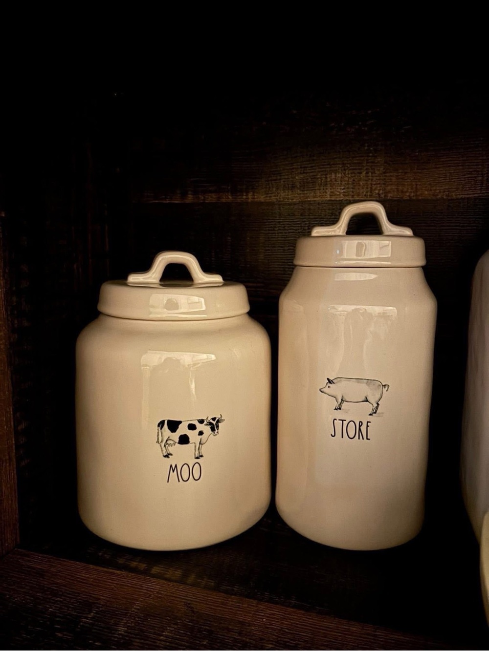 Rae Dunn Cream Ceramic Farmhouse Canister Set - Cow & Pig Design